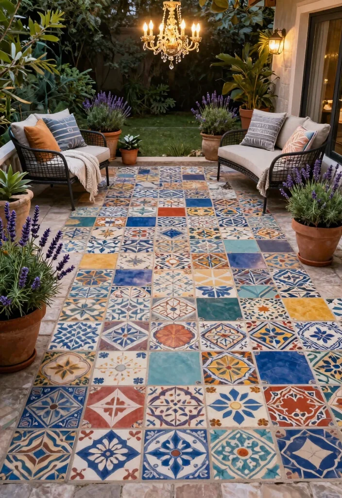 15 Patio Tiles Over Concrete That Don't Require Removal 8 15 Patio Tiles Over Concrete That Don't Require Removal - 7. Vintage-Look Encaustic Tiles 1