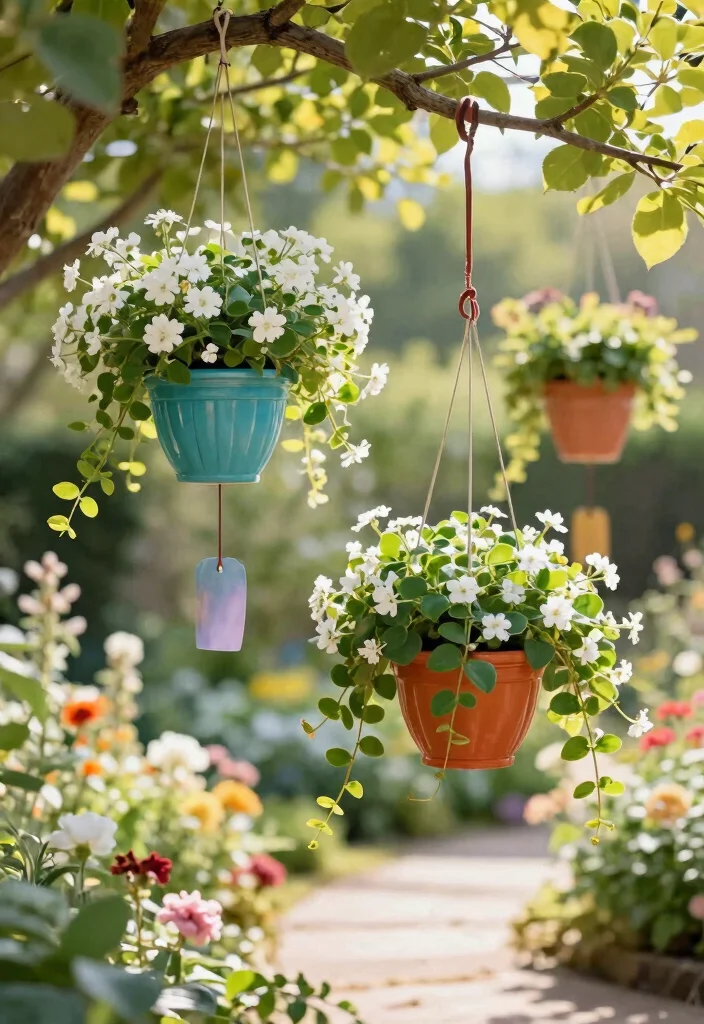 15 Summer Flower Pots That Bloom All Season Without Replanting - 10. Whimsical Wind Chime Gardens 1