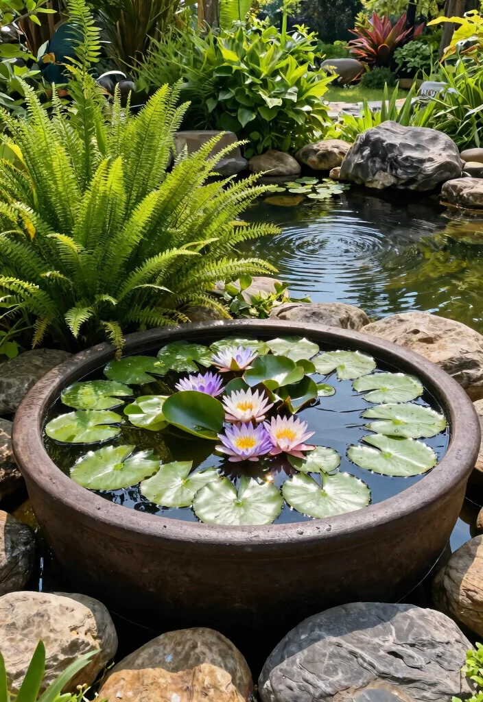 15 Summer Flower Pots That Bloom All Season Without Replanting - 14. Container Water Gardens 1