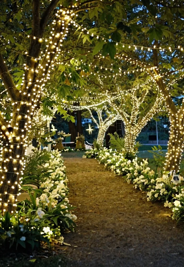 15 Wedding Aisle Decorations Outdoor That Won't Blow Away - 11. Twinkling Fairy Lights 1