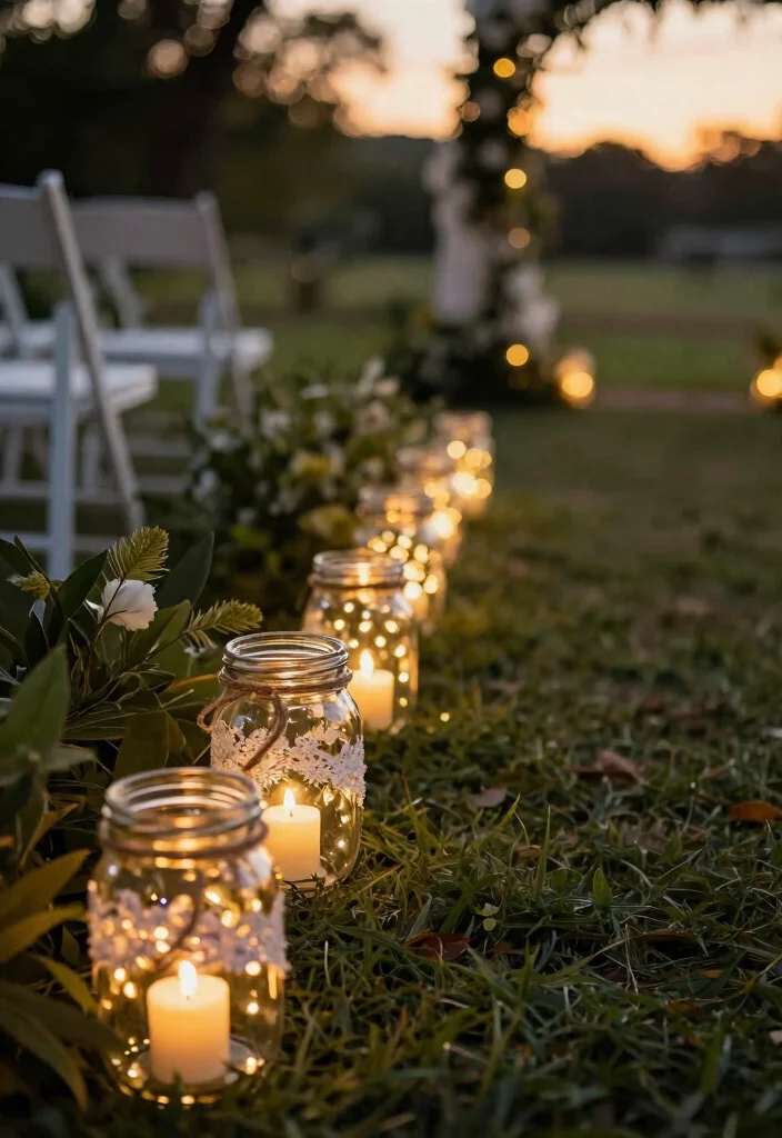 15 Wedding Aisle Decorations Outdoor That Won't Blow Away - 4. Mason Jar Lanterns 1