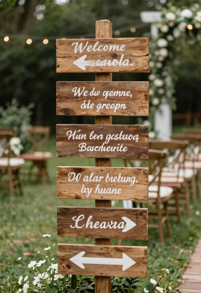 15 Wedding Aisle Decorations Outdoor That Won't Blow Away - 7. Reclaimed Wood Signs 1