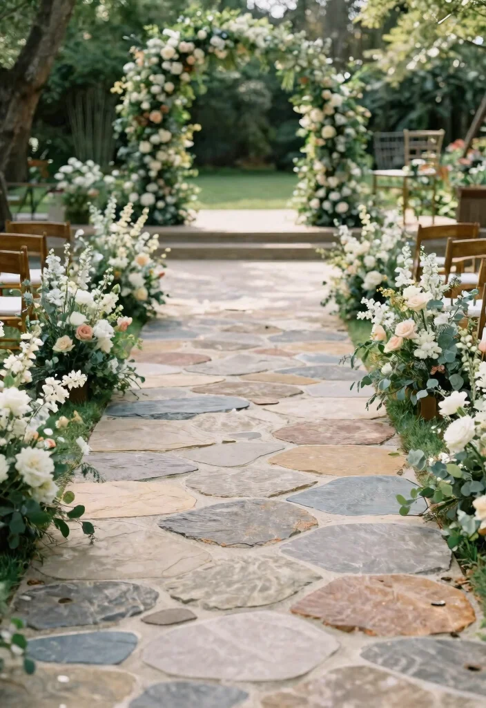 15 Wedding Aisle Decorations Outdoor That Won't Blow Away - 8. Stone Pathway 1
