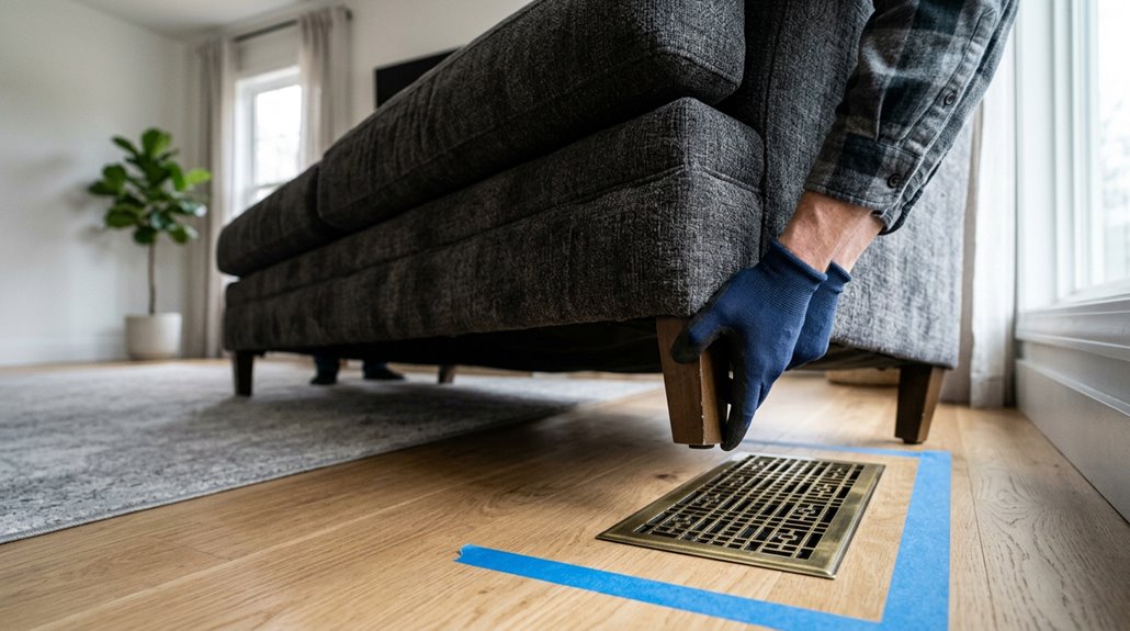 safely cover floor vents with couch