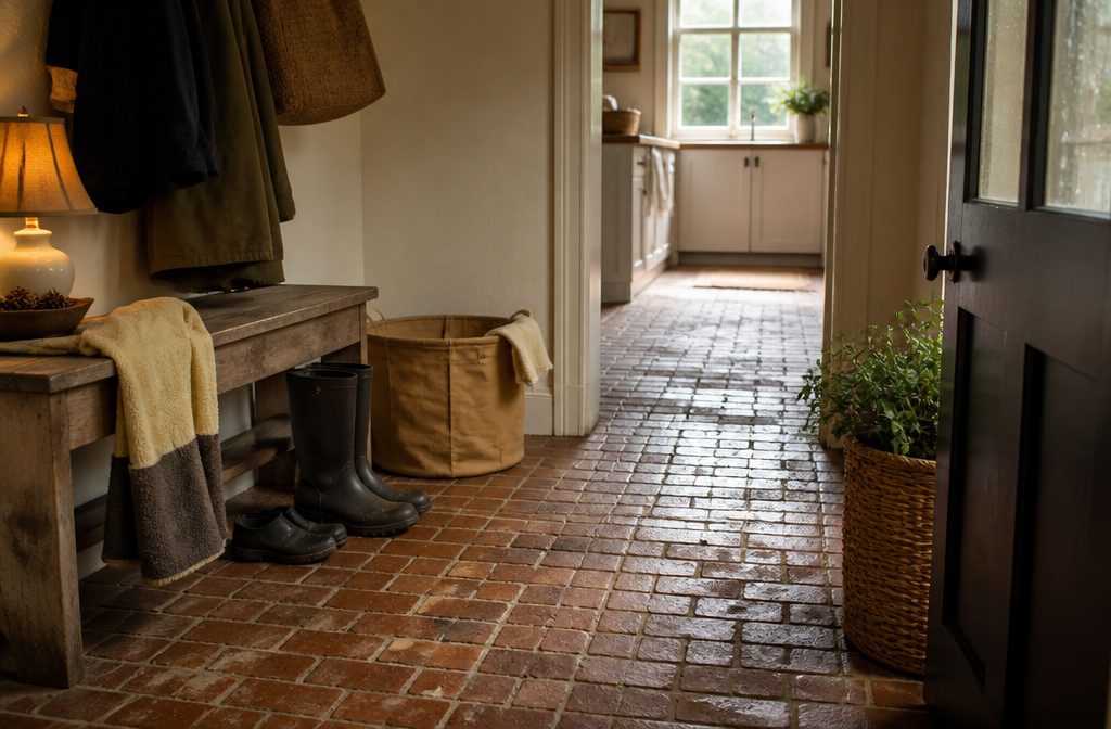 Cleaning checklist beside household supplies on a kitchen counter